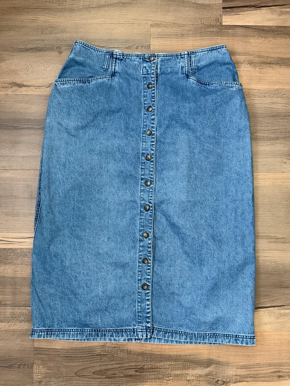 Vintage 90's Style & Co. Denim Full Button Front Medium Wash Midi Skirt Size 18W